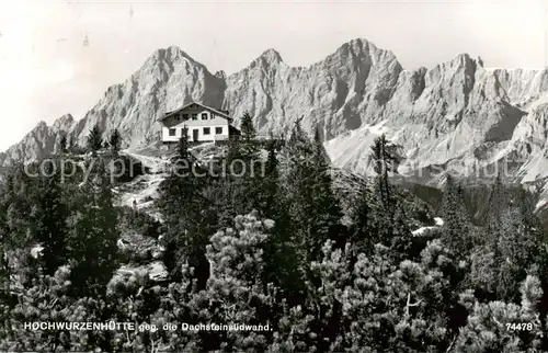 AK / Ansichtskarte 73843073 Hochwurzenhuette_1852m_Steiermark_AT Berghaus gegen Dachsteinsuedwand 