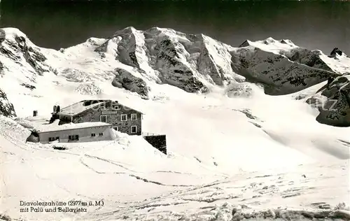 AK / Ansichtskarte  Diavolezzahuette_2973m_GR Berghuette mit Palue und Bellavista Winterpanorama 