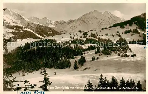 AK / Ansichtskarte 73843076 Hirschegg_Kleinwalsertal_Vorarlberg_AT Haus Sonnblick mit Hammerspitze Schafalpkoepfe Elfer- und Zwoelferkoepfe Winterpanorama Alpen 