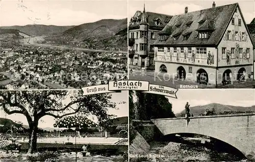 AK / Ansichtskarte  Haslach_Kinzigtal Luftbild Rathaus Schwimmbad Gut-Leut-Bruecke Haslach_Kinzigtal