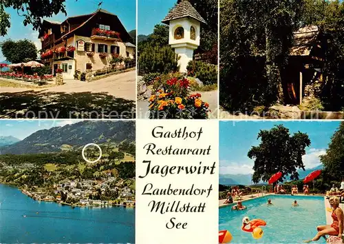 AK / Ansichtskarte Millstatt_Millstaettersee_Kaernten_AT Gasthof Restaurant Jagerwirt Bildstock Schwimmbad Panorama 