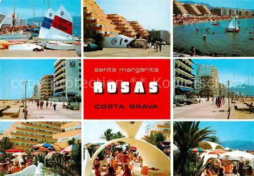 AK / Ansichtskarte Rosas_Costa_Brava_Cataluna_ES Strandpartien Hotels Segeln Terrasse 