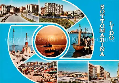 AK / Ansichtskarte Sottomarina_Chioggia_IT Teilansichten Fischkutter Sonnenuntergang Strand Hotels 