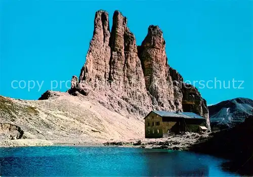 AK / Ansichtskarte Rosengarten_Catinaccio_Dolomiti_IT Rifugio de Alberto Torri del Vajolet Dolomiten Bergsee 