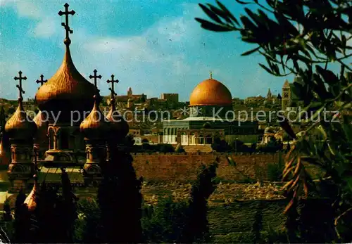 AK / Ansichtskarte Jerusalem__Yerushalayim_Israel Church of St. Mary Magdalene Dome of the Rock seen from the Mount of Olives 