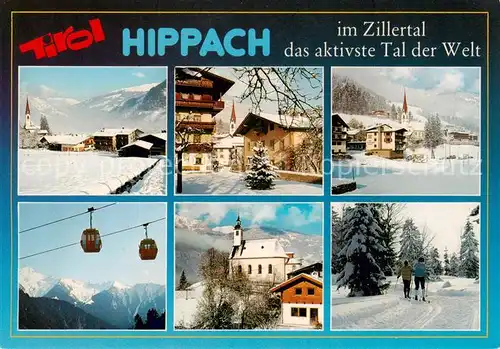 AK / Ansichtskarte  Hippach_Tirol_AT Kirche Dorfmotive Seilbahn Langlaufloipe 