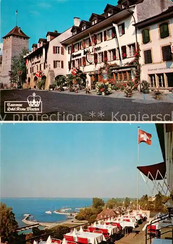 AK / Ansichtskarte  Murten_Morat_FR Couronne Hotel Krone Seeterrasse Bar Pizzeria 