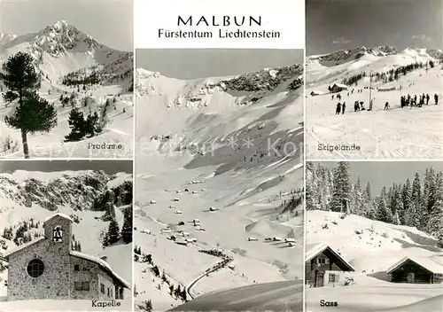 AK / Ansichtskarte  Malbun_Triesenberg_Liechtenstein Pradame Kapelle Panorama Skigelaende Sass 