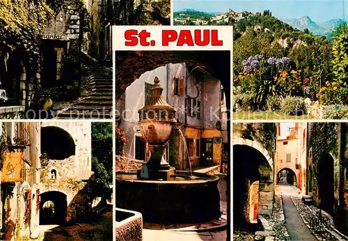 AK / Ansichtskarte  St-Paul-de-Vence_06 Montee de lEglise Vue generale Le Portail La Fontaine Rue pittoresque 