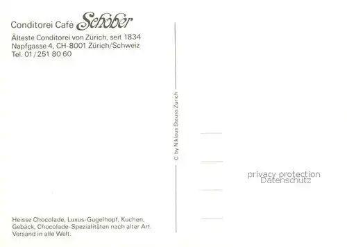 AK / Ansichtskarte  Zuerich_ZH Conditorei Cafe Schober Kuchentheke Zuerich_ZH