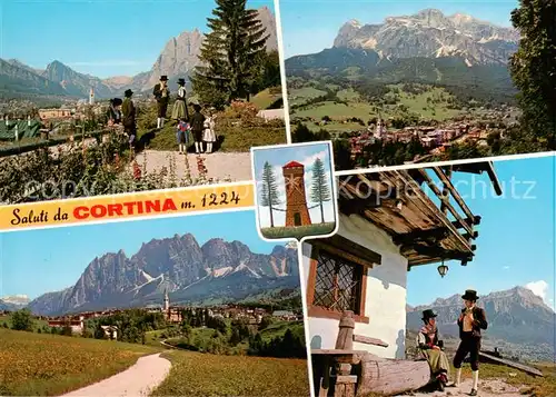 AK / Ansichtskarte Cortina_d_Ampezzo_IT Teilansichten Trachtenpaar 