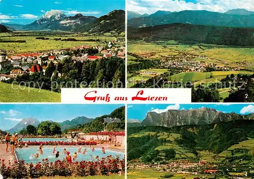 AK / Ansichtskarte Liezen_Steiermark_AT mit Grimming Rottenmanner Tauern Schwimmbad Hochanger 