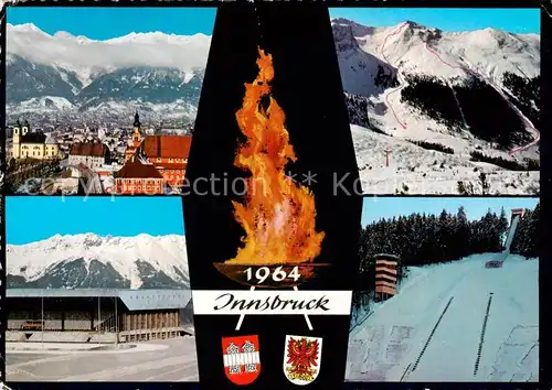 AK / Ansichtskarte Innsbruck_Tirol_AT mit Nordkette Axamer Lizum Olympia Eisstadion Sprungschanze 