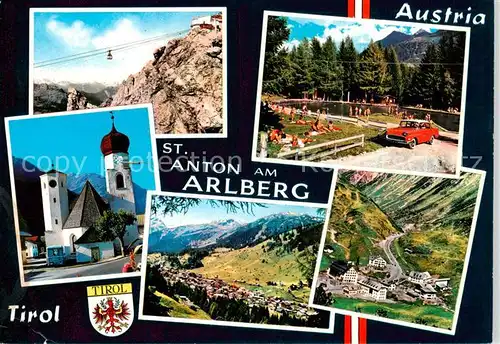 AK / Ansichtskarte St_Anton_Arlberg_AT Seilbahn Kirche Panorama Badesee  
