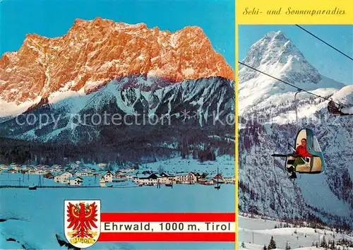 AK / Ansichtskarte Ehrwald_Tirol_AT mit Zugspitzmassiv Gondellift Ehrwalder Alm mit Sonnenspitze 
