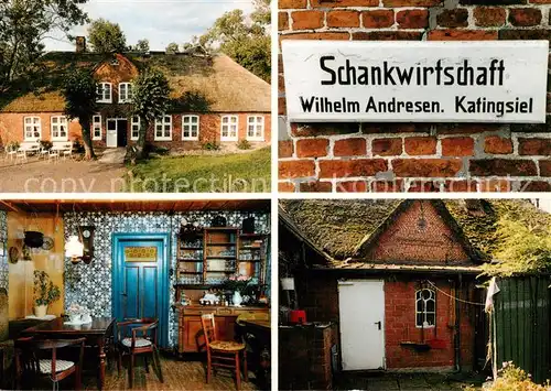 AK / Ansichtskarte Katingsiel Schankwirtschaft Wilhelm Andresen Reetdachhaus Gaststube Katingsiel