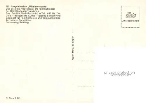 AK / Ansichtskarte Siegelsbach_Kraichgau Muehlenschenke Gastraeume Panorama Siegelsbach Kraichgau