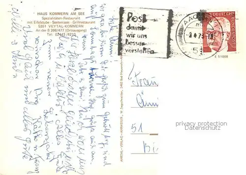 AK / Ansichtskarte Kommern_Commern_Mechernich Haus Kommern am See Gastraeume 