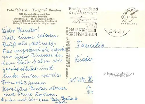 AK / Ansichtskarte Malente Gremsmuehlen Cafe Voss am Kurpark Pension Gastraeume Terrasse Malente Gremsmuehlen