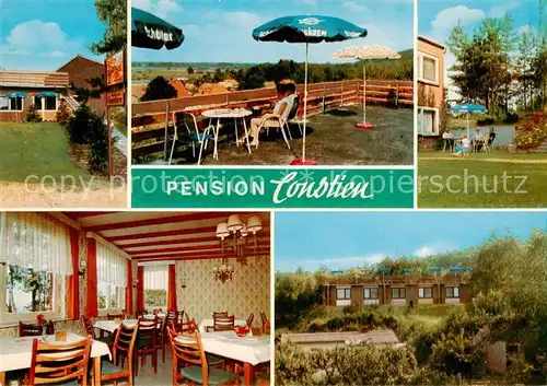 AK / Ansichtskarte Tiessau Pension Constien Gastraum Terrasse Bungalows Tiessau