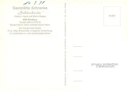 AK / Ansichtskarte Nuernberg Gaststaette Schranke Schlenkerla Nuernberg