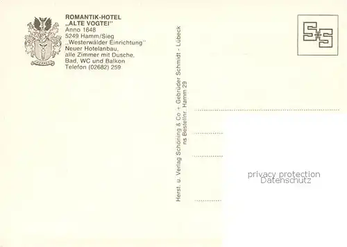 AK / Ansichtskarte Hamm_Sieg Romantik Hotel Alte Vogtei Gastraeume Hamm_Sieg