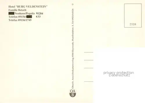 AK / Ansichtskarte Neuhaus_Pegnitz Hotel Burg Veldenstein Gastraeume Gaestezimmer Ritterruestung Neuhaus Pegnitz