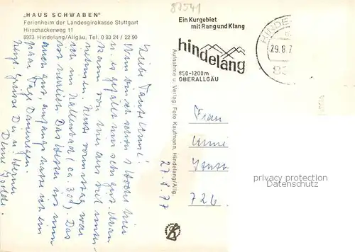 AK / Ansichtskarte Hindelang Haus Schwaben Ferienheim der Landesgirokasse Stuttgart Hindelang