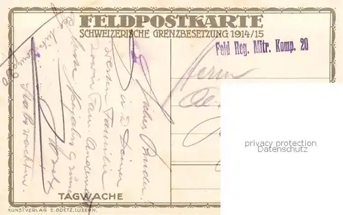 AK / Ansichtskarte 73844055 Militaria_Schweiz Feldpostkarte Grenzenbesetzung 1914/15  Militaria Schweiz