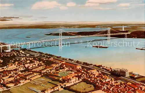 AK / Ansichtskarte 73844146 Lisbon_Lisboa_Lissabon_PT Tagus River Bridge Illustration 