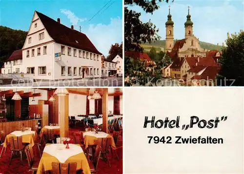 AK / Ansichtskarte  Zwiefalten_Wuerttemberg Hotel Post Gastraum Kirche Zwiefalten Wuerttemberg