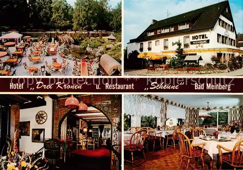 AK / Ansichtskarte 73844220 Bad_Meinberg Hotel Drei Kronen und Restaurant Scheune Terrasse Gastraeume Bad_Meinberg