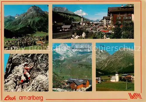 AK / Ansichtskarte  Lech_Vorarlberg Panorama Ortspartie Bergsteiger Freiburger Huette Zug Lech Vorarlberg