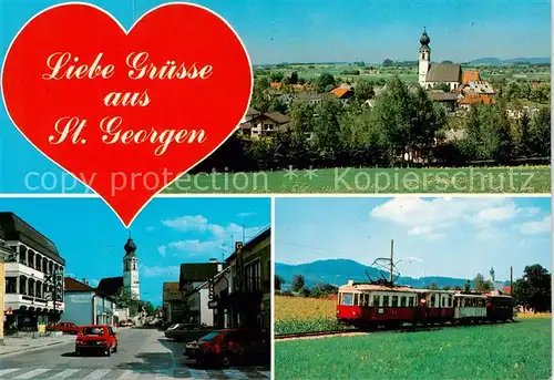AK / Ansichtskarte 73844348 St_Georgen_Attergau Panorama Kirche Eisenbahn St_Georgen_Attergau