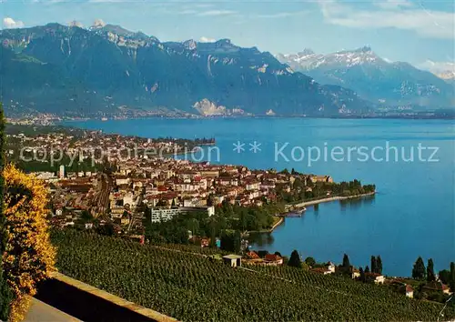 AK / Ansichtskarte  Vevey_VD De Chardonne vue sur Vevey la Tour de Peilz et les Alpes voudoises Vevey_VD