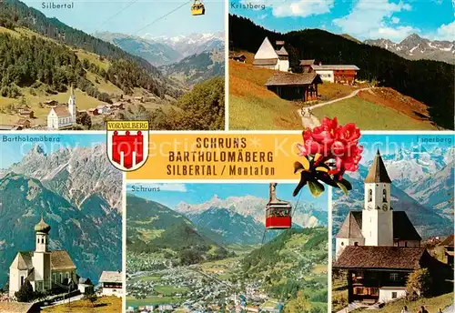 AK / Ansichtskarte Schruns_Tschagguns Bartholomaeberg Silbertal Montafon Kirchen Seilbahn 