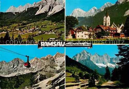 AK / Ansichtskarte Ramsau_am_Dachstein_Schladming_Obersteiermark_AT Ev Pfarrkirche und Gasthof Pehab Dachsteinsuedwandbahn Gletscherbahn Ramsau Hachaumotiv 