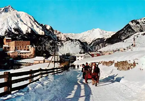 AK / Ansichtskarte Nauders_Tirol Ortspartie mit Pferdeschlitten Nauders Tirol