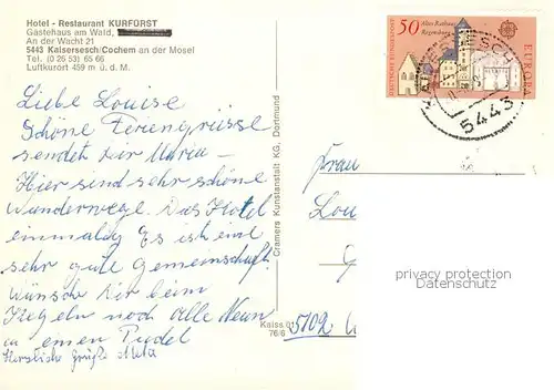 AK / Ansichtskarte Kaisersesch Hotel Kurfuerst Gastraeume Kaminzimmer Kaisersesch