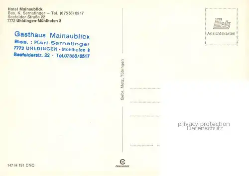 AK / Ansichtskarte Muehlhofen_Uhldingen Muehlhofen Hotel Mainaublick Muehlhofen