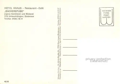 AK / Ansichtskarte Unteruhldingen_Bodensee Hotel Knaus Restaurant Cafe Baeckerstube Gastraeume Zimmer Bar 