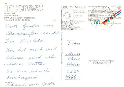 AK / Ansichtskarte Oberstaufen Interest Aparthotel Oberstaufen Hallenbad Gastraum Panorama Oberstaufen