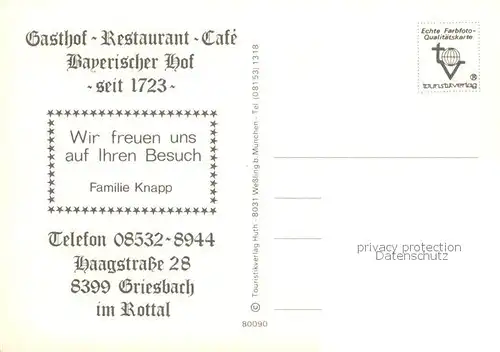 AK / Ansichtskarte Griesbach_Rottal_Bayern Gasthof Restaurant Cafe Bayerischer Hof Kegelbahn Gastraeume 