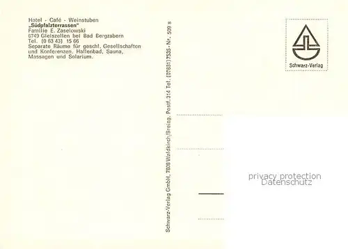 AK / Ansichtskarte Gleiszellen Gleishorbach Hotel Cafe Weinstuben Suedpfalzterrassen Gleiszellen Gleishorbach