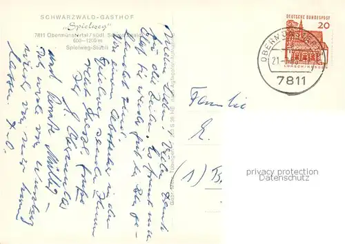 AK / Ansichtskarte Obermuenstertal Schwarzwald Gasthof Spielweg Gaststube Obermuenstertal
