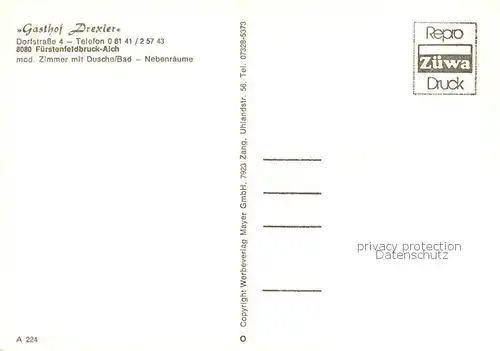AK / Ansichtskarte Aich_Fuerstenfeldbruck Gasthof Drexler Gastraeume Aich_Fuerstenfeldbruck
