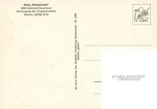 AK / Ansichtskarte Attendorn Hotel Himmelreich Terrasse Gaststube Panorama Attendorn
