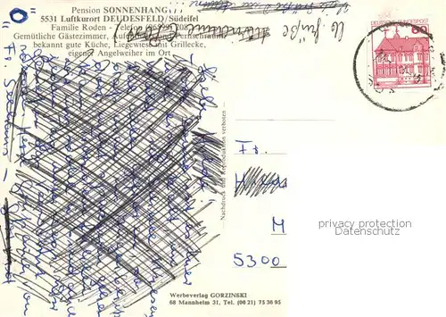 AK / Ansichtskarte Deudesfeld Pension Sonnenhang Gastraum Panorama Garten Deudesfeld