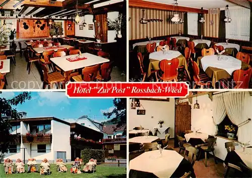 AK / Ansichtskarte Rossbach_Wied Hotel Restaurant Zur Post Gastraeume Liegewiese Rossbach Wied