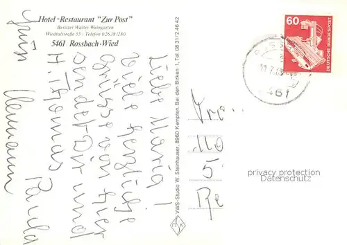AK / Ansichtskarte Rossbach_Wied Hotel Restaurant Zur Post Gastraeume Liegewiese Rossbach Wied